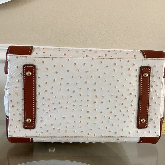 Dooney & Bourke Bone/White Ostrich Leather Dome Satchel Bag Purse Crossbody - Picture 3 of 16